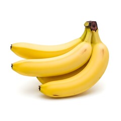 Four ripe bananas with yellow skin and brown spots on white background&mdash;symbolizing freshness, tropical nutrition, and healthy eating.