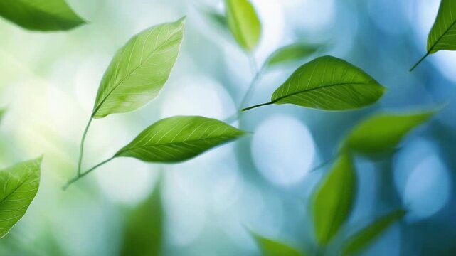 Video A bunch of green leaves floating in mid-air
