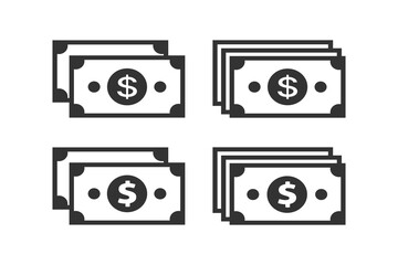 Dollar Money Banknote Icons Stacked Cash Set