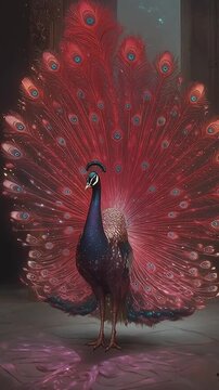 Magical peacock phoenix bird with glowing iridescent feathers, shimmering light effects, vibrant colors and elegant pose, creating a fantasy firebird image with a mystical, luminous atmosphere.3