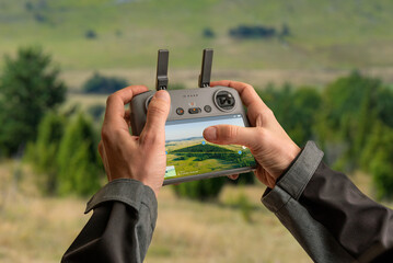 Drone controller displaying waypoint mission planning with precise GPS navigation and mapping interface, ideal for aerial surveying, geospatial analysis and professional field operations