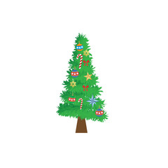 decorated christmas tree vector illustration with ornaments, candy canes, and bows