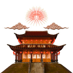 Chinese New Year Traditional 2 Stories Building Front View