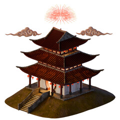 Chinese New Year Traditional Gate Building Isometric View