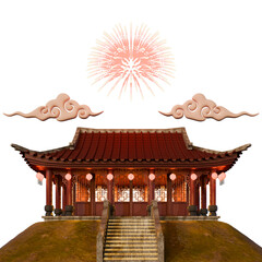 Chinese New Year Traditional House Building Front View