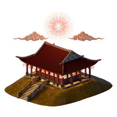 Chinese New Year Traditional House Building Isometric View