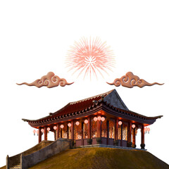 Chinese New Year Traditional House Building Isometric View