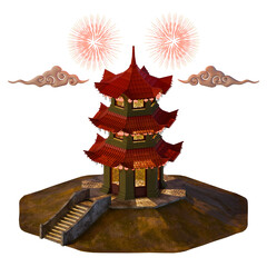 Chinese New Year Traditional Tower Building Isometric View