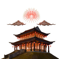 Chinese New Year Traditional 2 Stories Building Side View