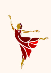 Ballerina or female dancer in an abstract design and colorful. The dancer looks like a flame, inspiring a sense of freedom and passion.