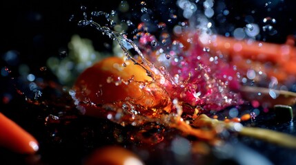 Exploding fruit in water splash for dynamic food advertisement or energetic product branding visuals presentation creative display photography concept