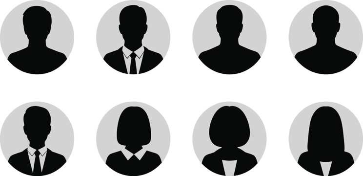 Versatile collection of male and female avatar silhouettes suitable for user profiles and professional applications