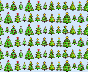 Seamless background with pixelated Christmas trees.
