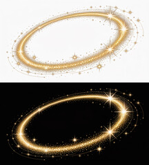 Golden Sparkling Dust Ring Frame Light Effect on Black and Transparent Background