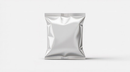 Blank Silver Foil Snack Pouch Mockup Isolated on White Background. Mock up image.
