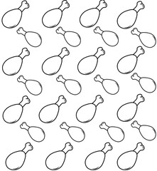 Seamless pattern of chicken legs. Hand drawing Doodle chicken legs. Fried chicken doodle pattern background. Fried chicken Seamless Pattern for coloring kids books