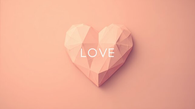 Geometric heart with the word love on a pink background, perfect for Valentine's Day