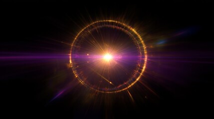 Glowing energy ring with cosmic light burst