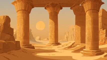 Sandstone Pillars in Sunlit Desert Cave Landscape