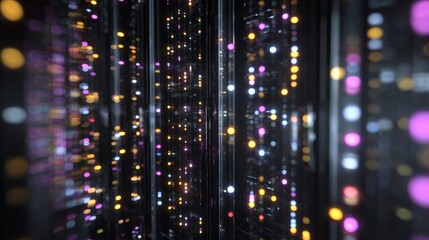 Digital Data Streams with Glowing Vertical Light Patterns