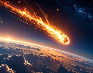 Spectacular view of a blazing celestial object hurtling towards Earth from the darkness of space