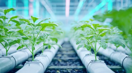 Hydroponic plant growing in greenhouse system