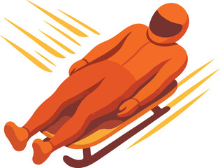 Luge athlete in orange suit sliding down a track on a white background Keywords: luge, sledding © Nargis