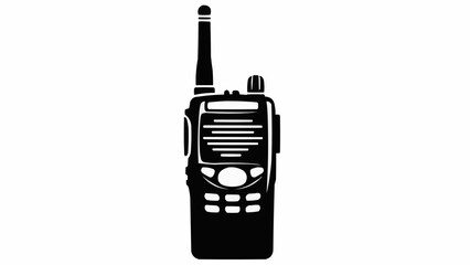 Black walkie talkie silhouette with antenna and buttons for communication.