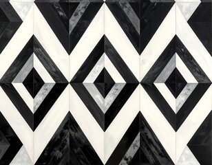 Black and white zigzag pattern of diamonds formed by striped triangles, creating a geometric, repeating design