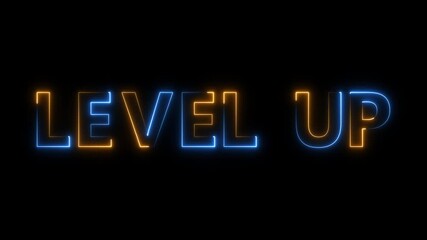 Neon Level up colored text. Laser vintage effect. Infinite loopable. - Powered by Adobe