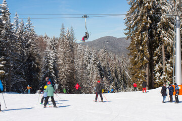 Cable car on ski resort Pamporovo Bulgaria