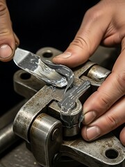 Fototapeta premium Application of Industrial Lubricant on Metal Joints for Enhanced Performance
