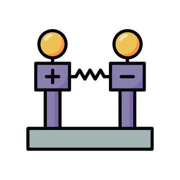 Electrical polarity concept vector illustration showing positive and negative terminals connected by resistor component generating current flow