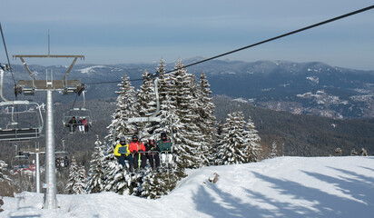 Cable car on ski resort Pamporovo Bulgaria