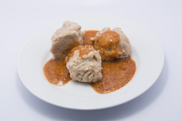 siomay,indonesian traditional food, steamed fish dumpling with peanut sauce
