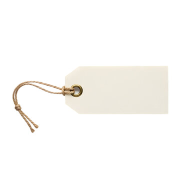 Blank white rectangular paper tag with string isolated on transparent background