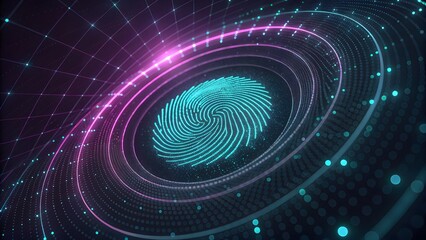 Futuristic fingerprint scanning technology concept for personal identification and cyber security, biometric authentication, abstract high tech background