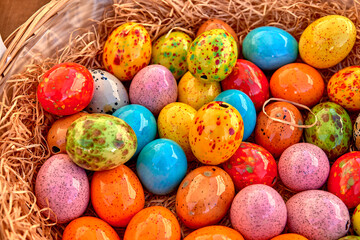 Colorful Ceramic Easter Eggs in Basket