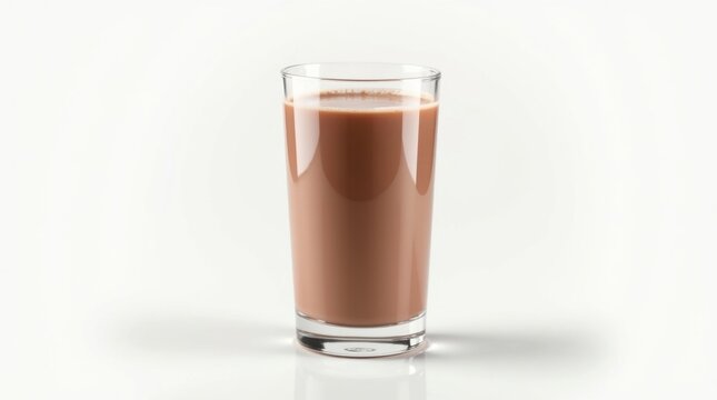 Vaso de leche con chocolate fr&iacute;a aislado sobre un fondo blanco pr&iacute;stino