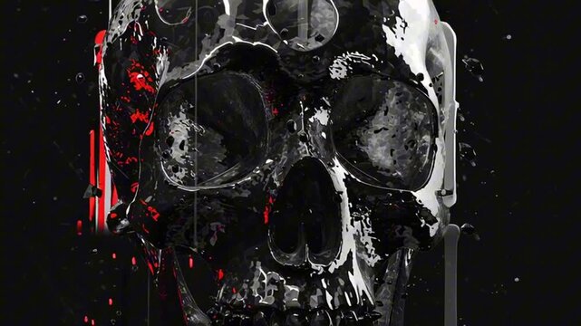 Glitch skeleton overlay with neon pink pixel distortion and CRT scanlines, digital noise for motion graphics, screen mode, horror glitch effect