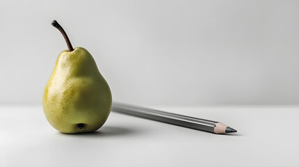 a pear fresh fruit is lying with pencil