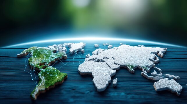 Global connectivity map digital world infographic virtual environment aerial view technology concept for enhanced network understanding - Powered by Adobe