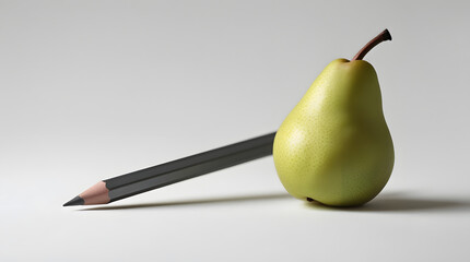 a pear fresh fruit is lying  with pencil