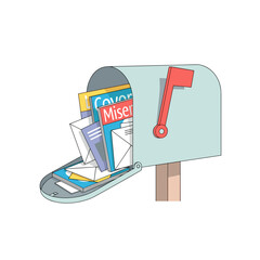 mailbox filled with letters and magazines in simple illustration style  