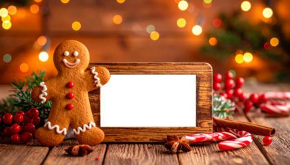 Christmas Gingerbread Cookie Mockup with Wooden Chalkboard Sign