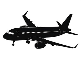 Silhouette of a passenger jet with wings extended, ideal for travel or aviation projects