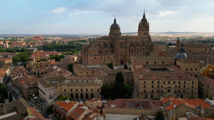 Fototapeta premium A panoramic aerial view of the old town around the city of Salamanca in west of Spain on a cloudy summer noon 