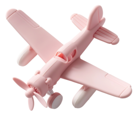 Pastel toy airplane is cut out and isolated on a transparent background. It shows a playful design suitable for children's toys and decorative use in various projects