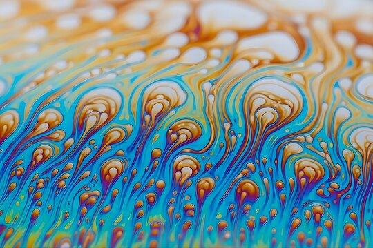 Extreme Macro Close-up of Vibrant Iridescent Soap Bubble Surface Abstract Fluid Pattern