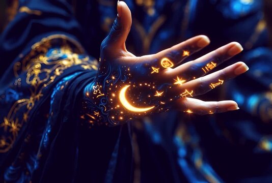 the generated video. Magical symbols glow on the hand